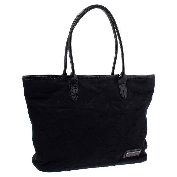 Pre Owned Longchamp Black Logo Embossed Canvas Tote 