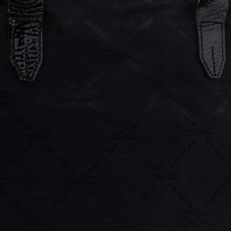 Pre Owned Longchamp Black Logo Embossed Canvas Tote 