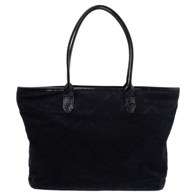 Pre Owned Longchamp Black Logo Embossed Canvas Tote 