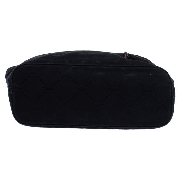 Pre Owned Longchamp Black Logo Embossed Canvas Tote 