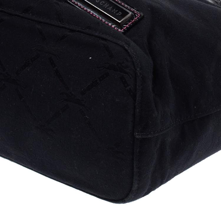 Pre Owned Longchamp Black Logo Embossed Canvas Tote 
