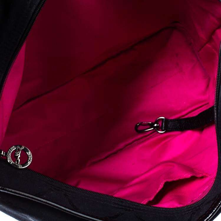 Pre Owned Longchamp Black Logo Embossed Canvas Tote 