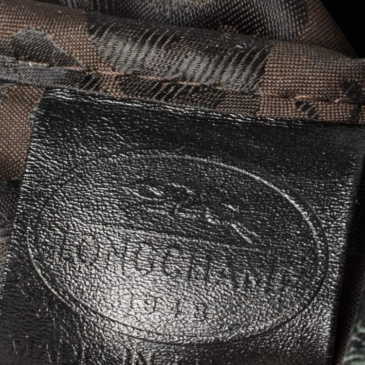 Pre Owned Longchamp Black Glaze Croc Embossed Leather Roseau Tote