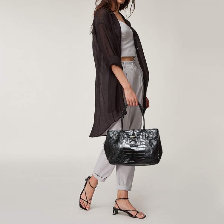 Longchamp Medium Roseau Leather Shoulder Bag - Black