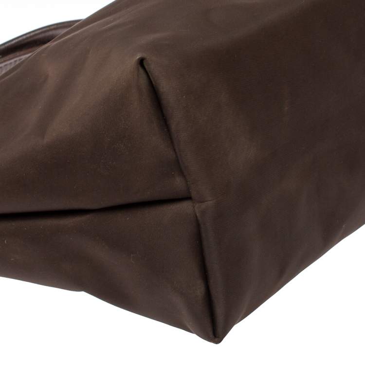 Pre Owned Longchamp Dark Brown Nylon Le Pliage Neon Tote