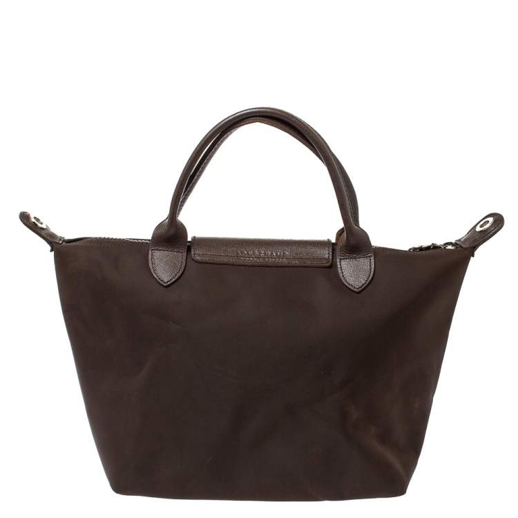 Pre Owned Longchamp Dark Brown Nylon Le Pliage Neon Tote
