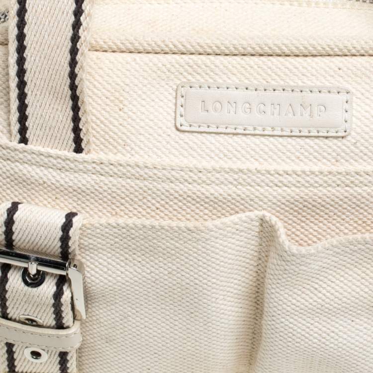 Pre Owned Longchamp Cream Canvas Double Pocket Satchel