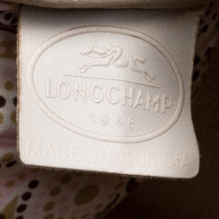Pre Owned Longchamp Cream Canvas Double Pocket Satchel