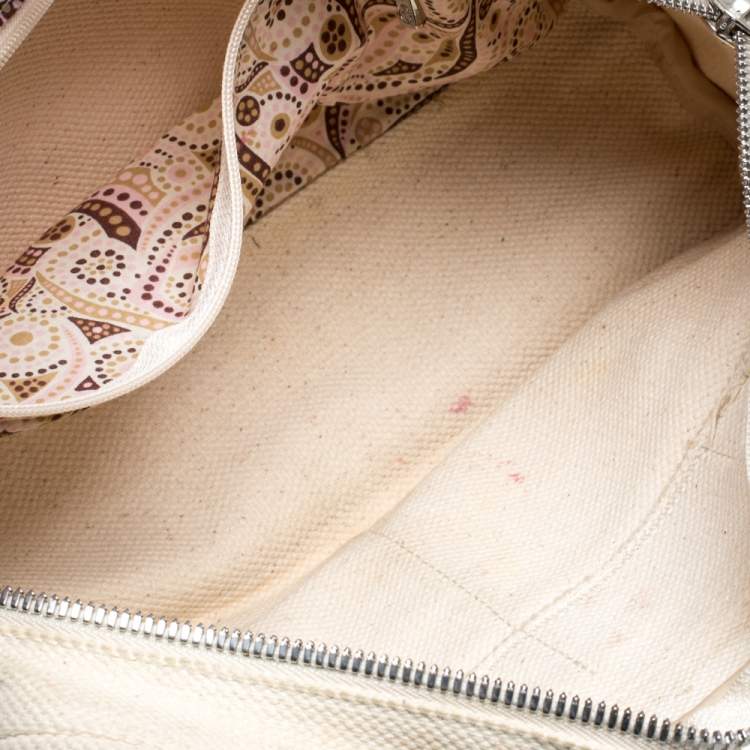 Pre Owned Longchamp Cream Canvas Double Pocket Satchel