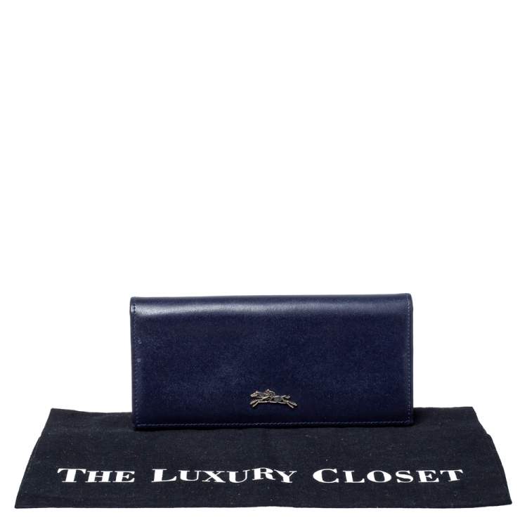 Pre Owned Longchamp Navy Leather Long Flap Wallet