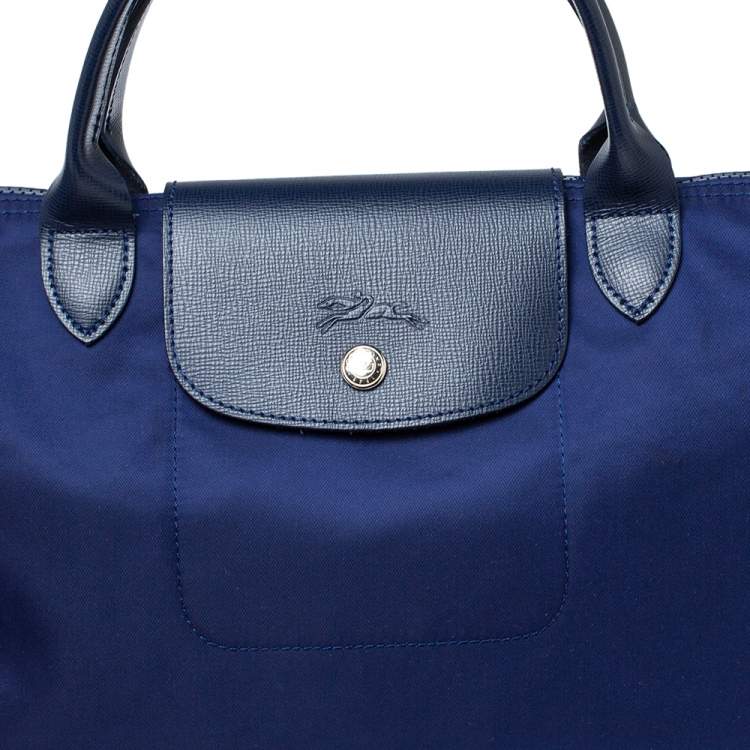 مملوكة مسبقًا Longchamp Blue Nylon and Leather Le Pliage Neo Tote
