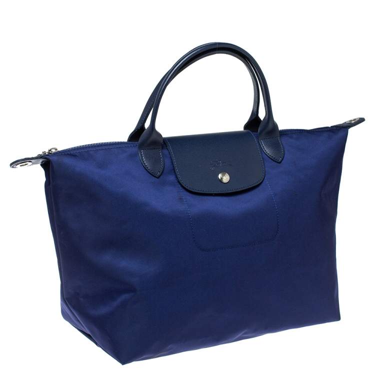 مملوكة مسبقًا Longchamp Blue Nylon and Leather Le Pliage Neo Tote