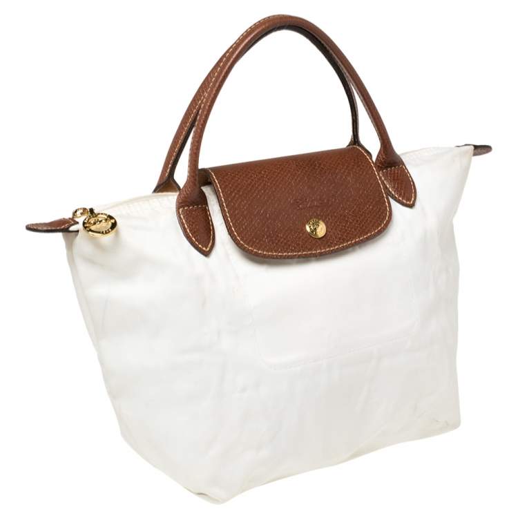 Pre Owned Longchamp White Nylon Mini Le Pliage Tote