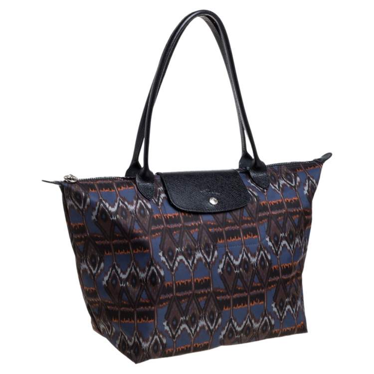 Pre Owned Longchamp Multicolor Print Nylon and Leather Le Pliage Tote