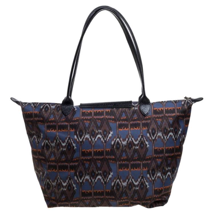 Pre Owned Longchamp Multicolor Print Nylon and Leather Le Pliage Tote