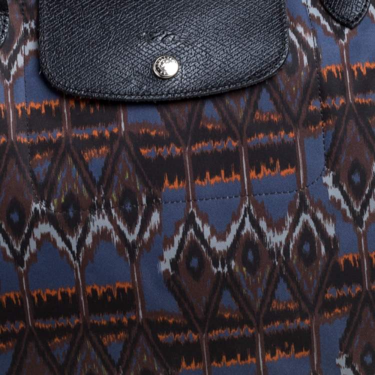 Pre Owned Longchamp Multicolor Print Nylon and Leather Le Pliage Tote
