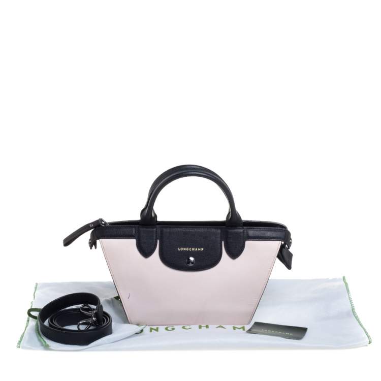 Pre Owned Longchamp Light Pink/Black Leather Le Pliage Cuir Tote