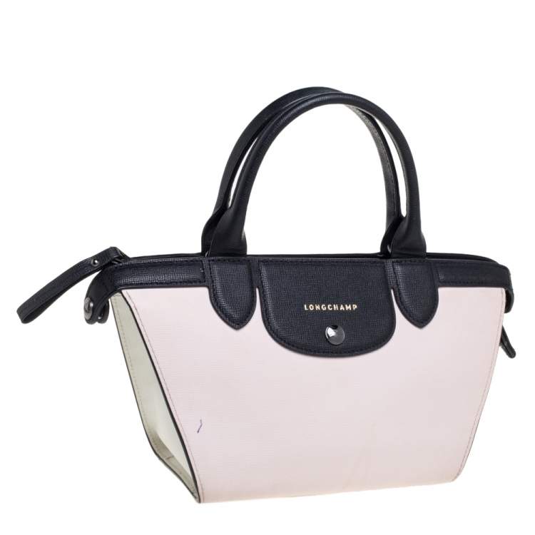 Pre Owned Longchamp Light Pink/Black Leather Le Pliage Cuir Tote