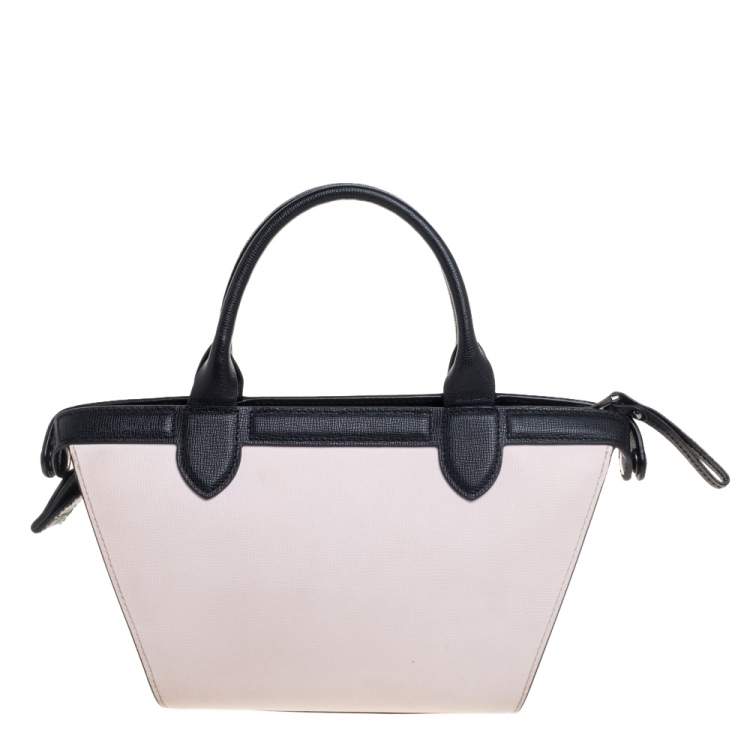 Pre Owned Longchamp Light Pink/Black Leather Le Pliage Cuir Tote