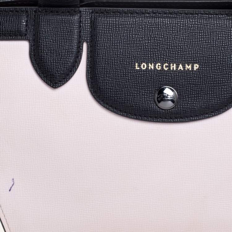 Pre Owned Longchamp Light Pink/Black Leather Le Pliage Cuir Tote
