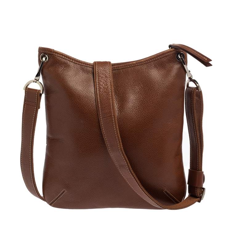 Pre Owned Longchamp Brown Leather Le Foulonne Crossbody Bag