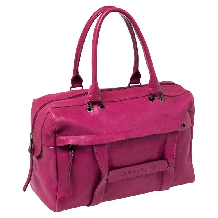 Pre Owned Longchamp Pink Leather Front Zip Duffel Bag