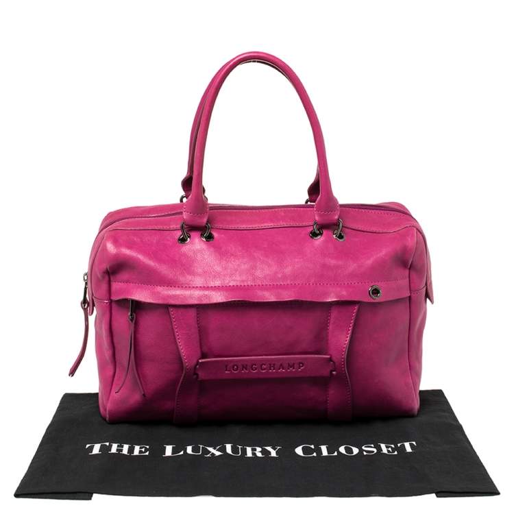 Pre Owned Longchamp Pink Leather Front Zip Duffel Bag
