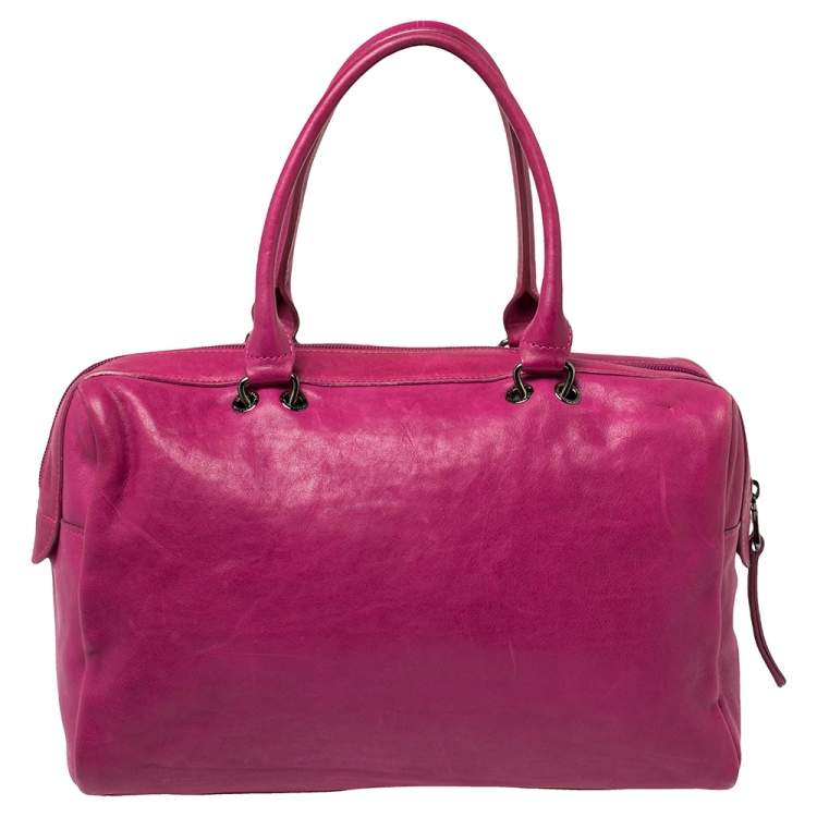 Pre Owned Longchamp Pink Leather Front Zip Duffel Bag