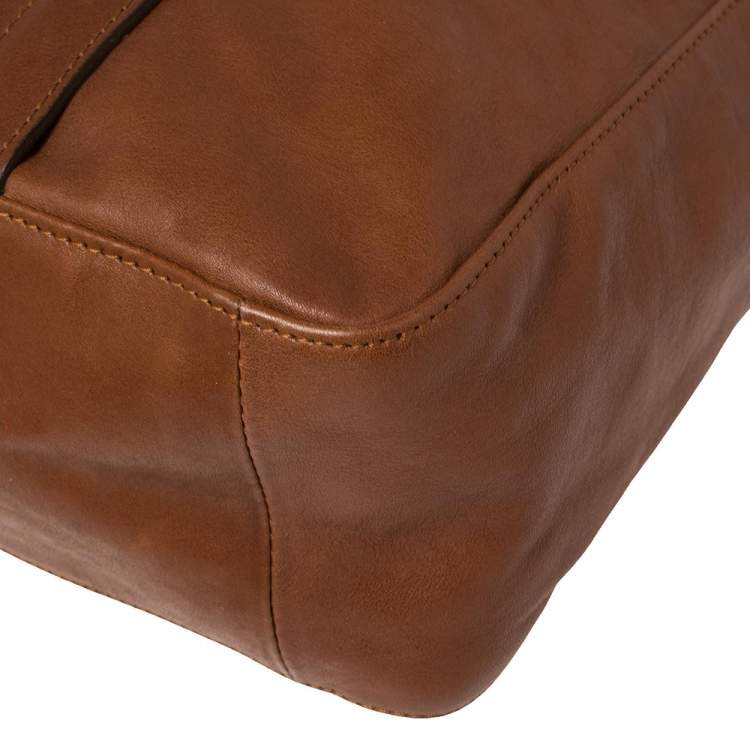 Pre Owned Longchamp Brown Leather Large 3D Tote