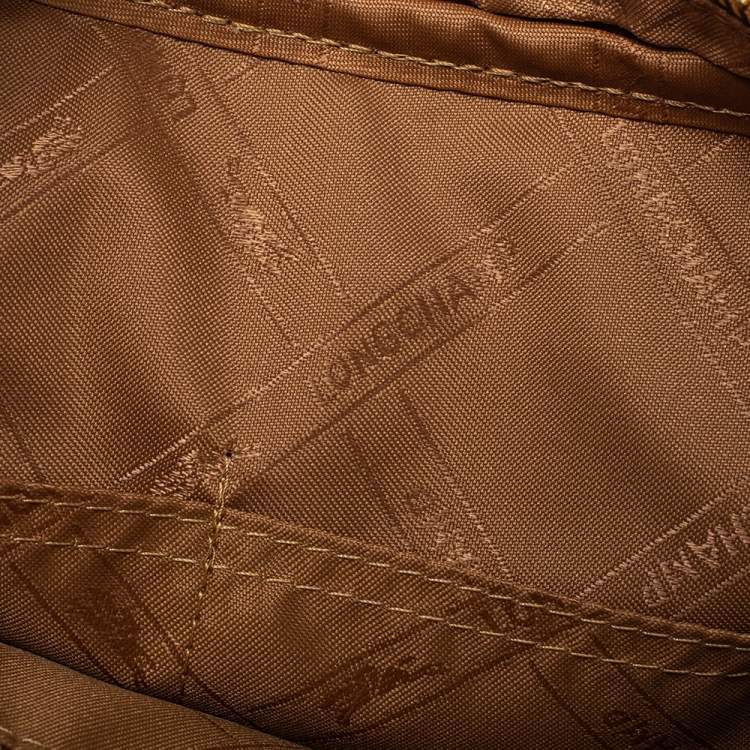 Pre Owned Longchamp Tan /Plum Leather Zip Detail Expandable Satchel
