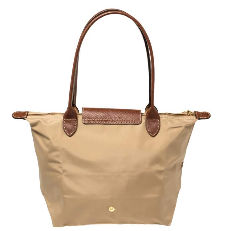Pre Owned Longchamp Beige/Brown Nylon Mini Le Pliage Tote