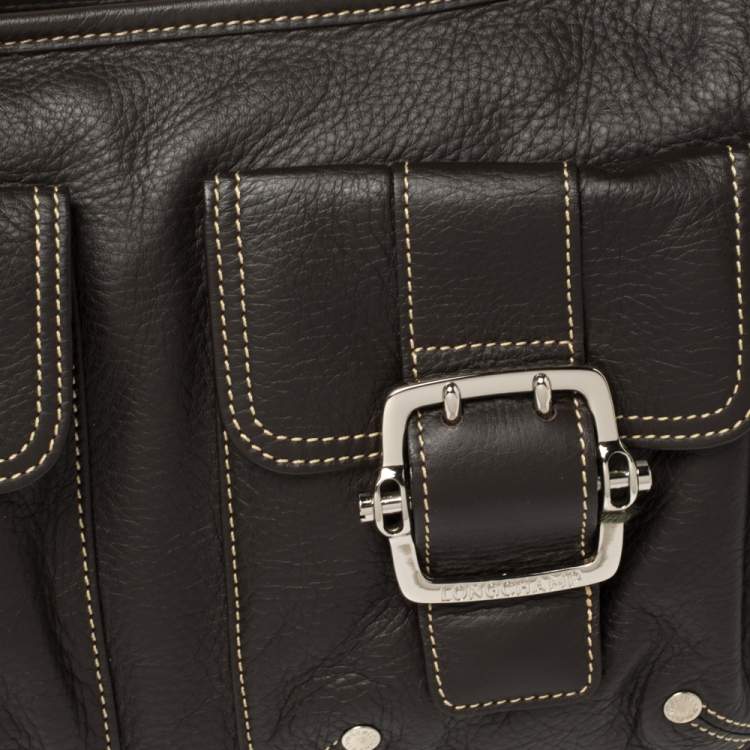 Pre Owned Longchamp Mocha Leather Buckle Pocket Hobo