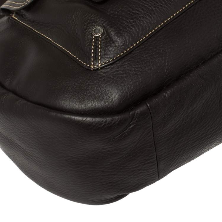 Pre Owned Longchamp Mocha Leather Buckle Pocket Hobo