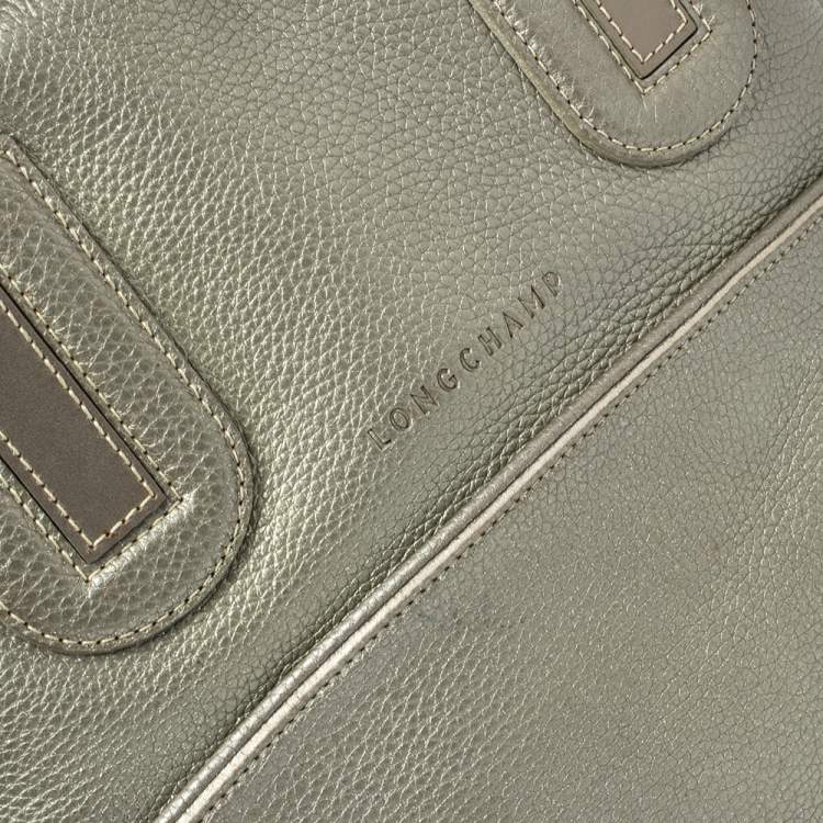 Pre Owned Longchamp Pale Green Shimmer Leather Zip Satchel