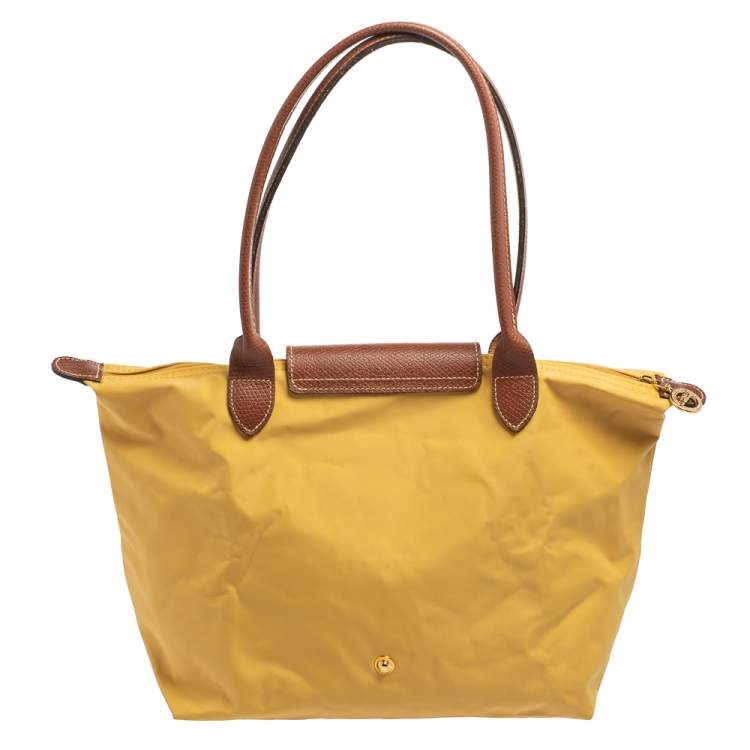 Pre Owned Longchamp Yellow Nylon and Leather Small Le Pliage Tote
