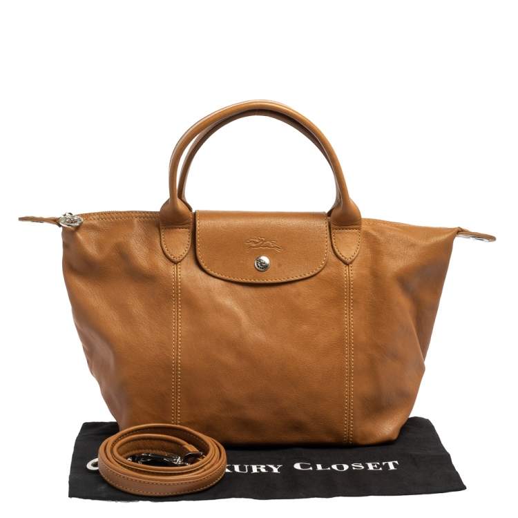 Pre Owned Longchamp Brown Leather Le Pliage Cuir Tote