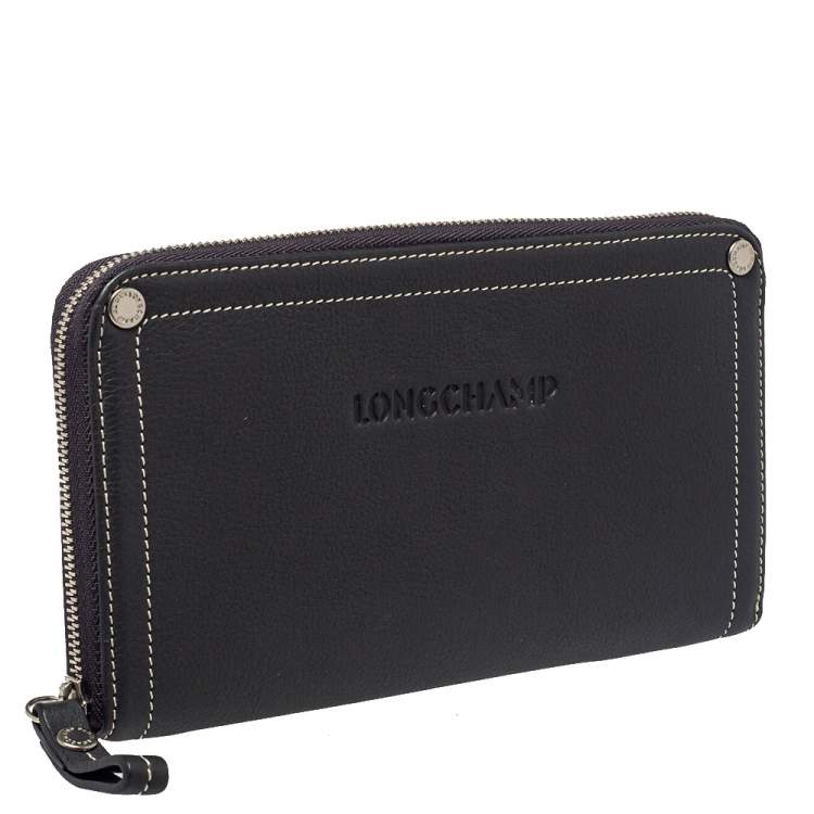 Pre Owned Longchamp Grey Leather Zip Around Wallet