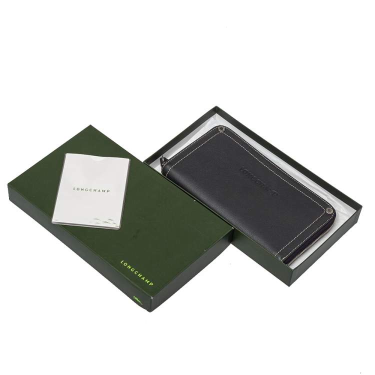 Pre Owned Longchamp Grey Leather Zip Around Wallet