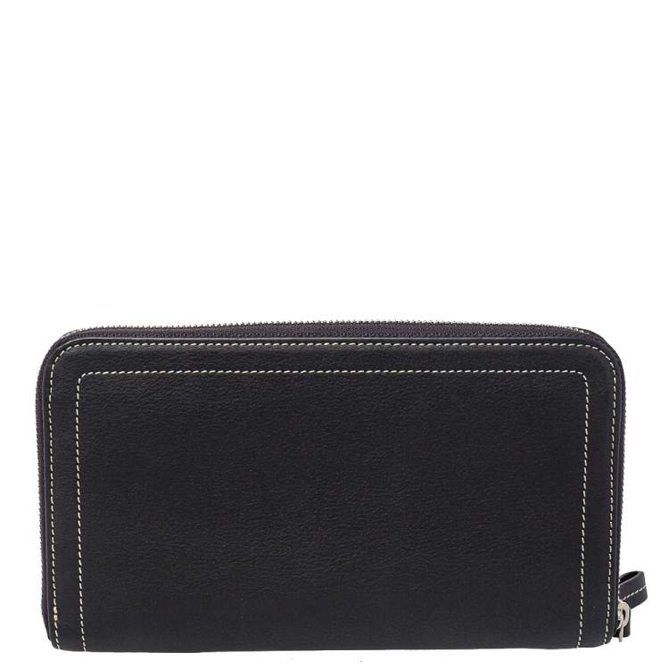 Pre Owned Longchamp Grey Leather Zip Around Wallet