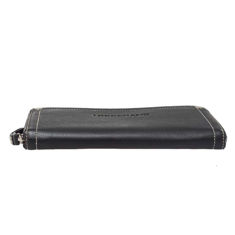 Pre Owned Longchamp Grey Leather Zip Around Wallet