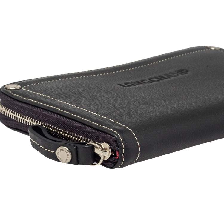 Pre Owned Longchamp Grey Leather Zip Around Wallet