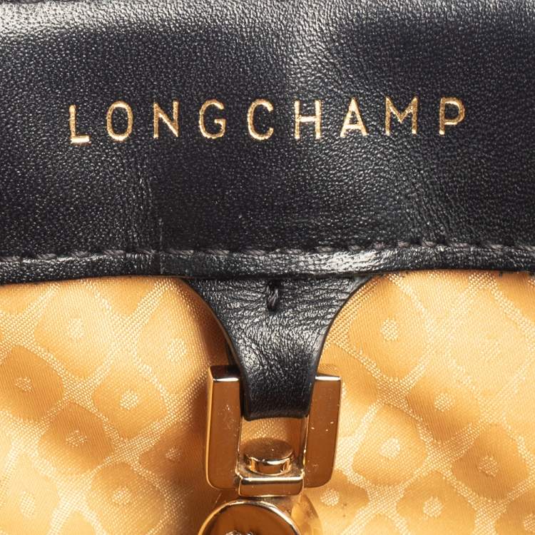 Pre Owned Longchamp Black Leather Buckle Handle Tote