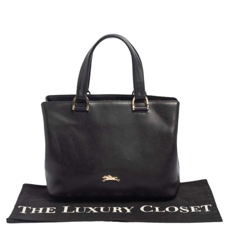 Pre Owned Longchamp Black Leather Buckle Handle Tote