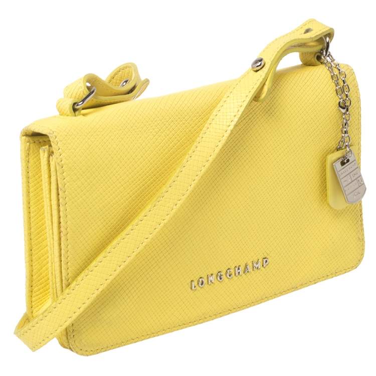 Pre Owned Longchamp Yellow Leather Flap Crossbody Bag