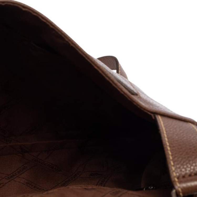 Pre Owned Longchamp Brown Leather Buckle Flap Sling Hobo