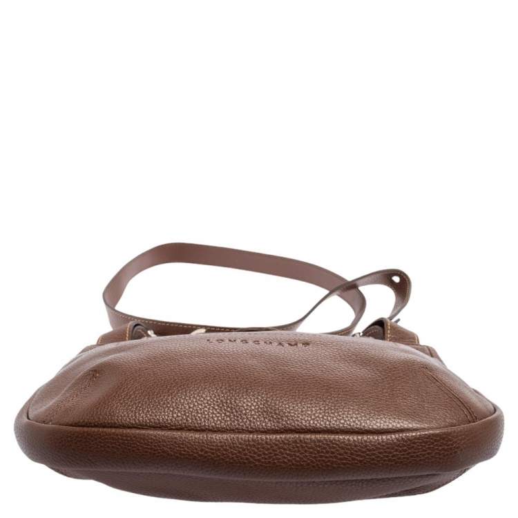 Pre Owned Longchamp Brown Leather Buckle Flap Sling Hobo
