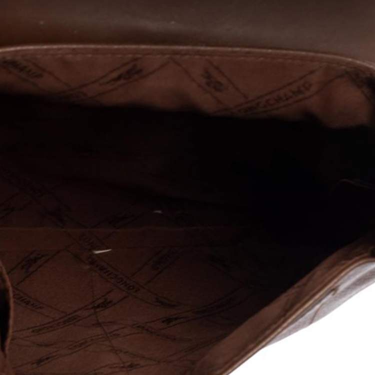 Pre Owned Longchamp Brown Leather Buckle Flap Sling Hobo
