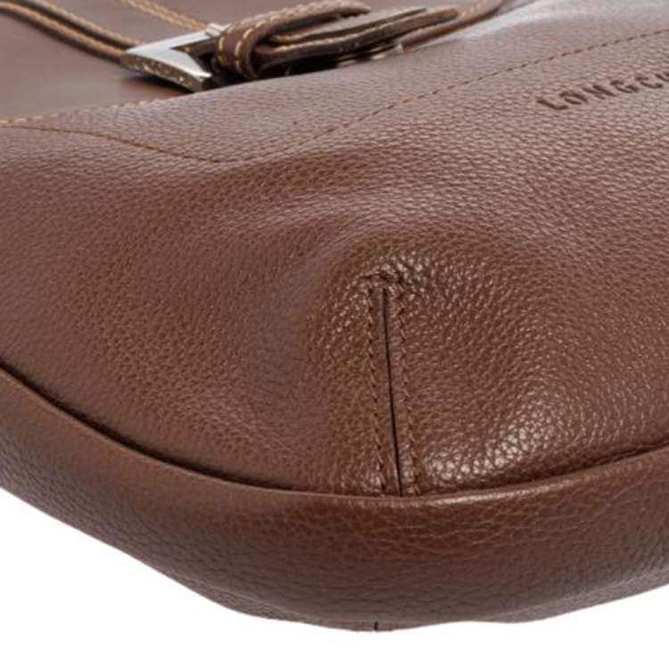 Pre Owned Longchamp Brown Leather Buckle Flap Sling Hobo