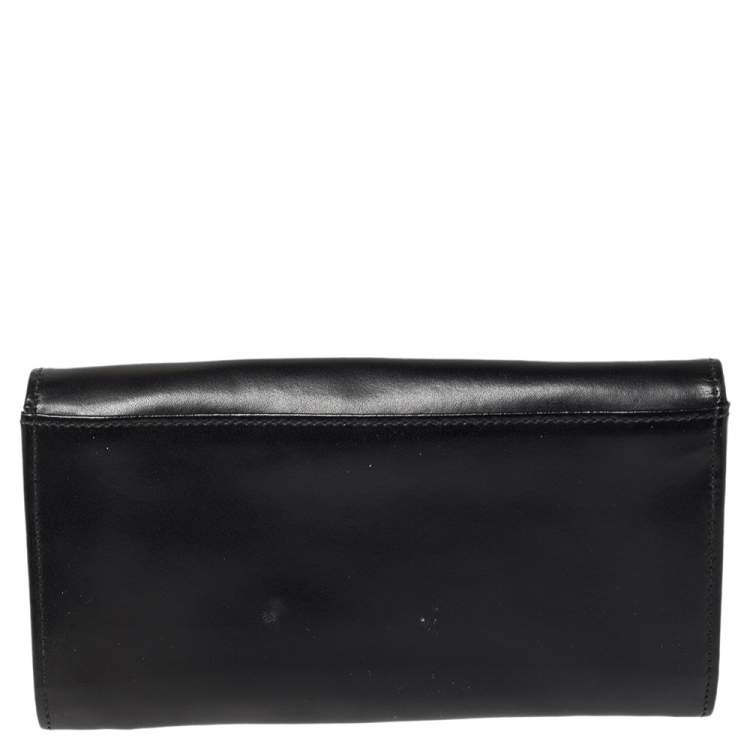 Pre Owned Longchamp Black Glossy Leather Roseau Continental Wallet