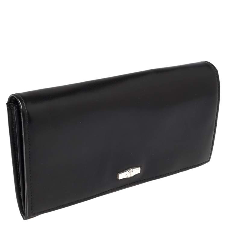 Pre Owned Longchamp Black Glossy Leather Roseau Continental Wallet